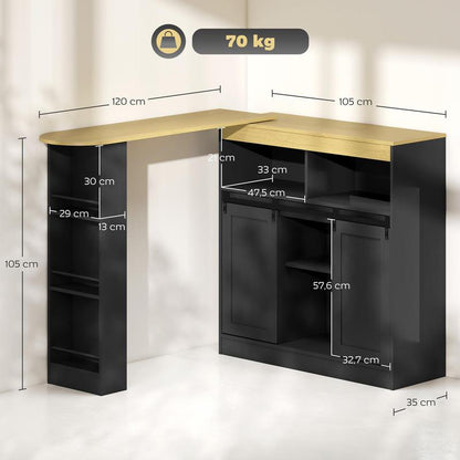 Uitbreidbare Barset – Bartafel Set – Bar Tafel – Bar Kruk – Bar Stoel – 3 Verstelbare Planken – Robuuste MDF Constructie