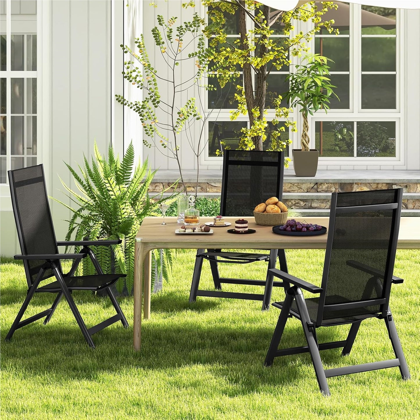 Tuinstoelen – Tuinstoel Set – Balkonstoel – Terrasstoel – Opvouwbare Stoelen – 7-Standen Verstelbare Rugleuning – Lichtgewicht Aluminium Frame