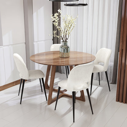 Eetkamerstoel – Stoel – Kuipstoel – Eettafelstoel – Zitmeubel – Fluwelen Bekleding – Metalen Poten – Set Van 4 – Armlos Design – Comfortabele Katoenen Zitkussens – Wit – 48x45x85 cm