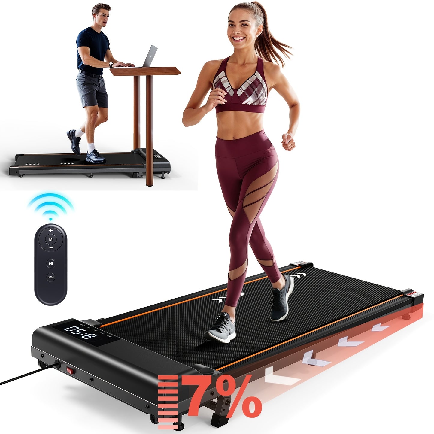 Walking Pad 2-in-1 Under Desk Walker with LED Display, Remote Control & 2.25HP Motor, Quiet Walking & Jogging Machine (1-6 Km/h)