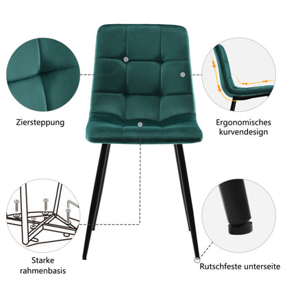 Eetkamerstoel – Stoel – Kuipstoel – Meubel – Designstoel – Set van 4 Donkergroen – Fluwelen Bekleding – Metalen Frame – Ergonomisch Comfort – Stevige Bouw