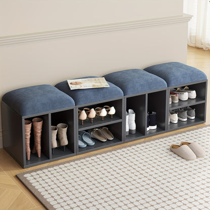 Schoenenbank – Schoenenkastje – Schoenenopberger – Schoenmeubel – Schoenenrek – Hout en Kunststof – Comfortabele Zitting – Compact & Ruimtebesparend - Grijsblauw
