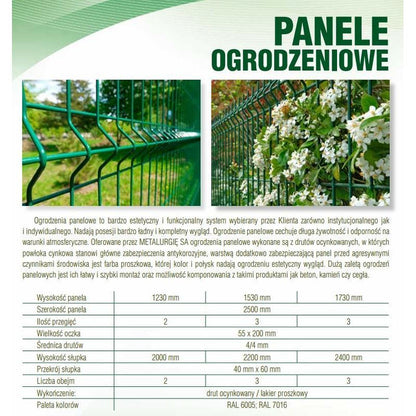 Fence Panel 2500x1230mm, 2W/Hx4mm, Gray RAL 7016