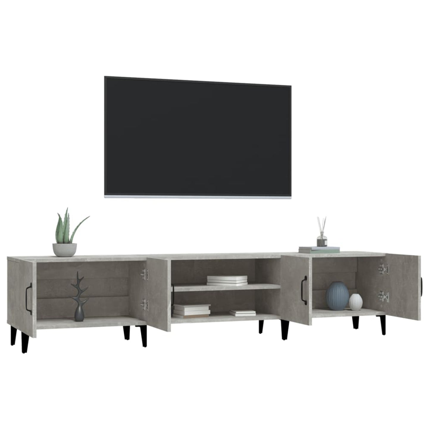 TV Cabinet Concrete Grey 180x31.5x40cm Engineered Wood TV Stand Entertainment Center with Storage, Media Television Table for Living Room Bedroom