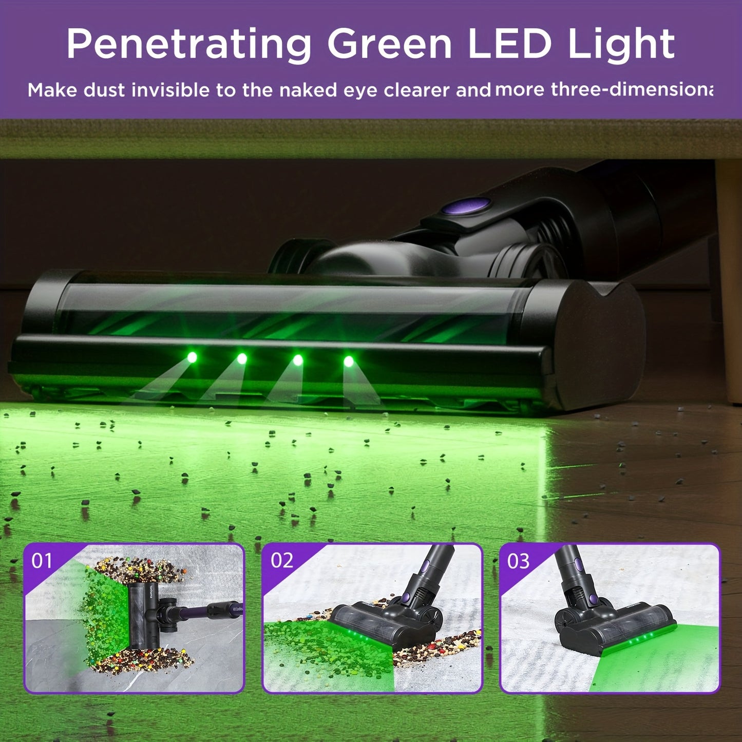 Draadloze Stofzuiger – Steelstofzuiger – Snoerloze Stofzuiger – Handstofzuiger – Kruimelzuiger – Paars – Krachtige Brushless Motor – Lichtgewicht en Compact