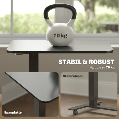 Zitsta bureau – Zit-stand bureau – Sta bureau – Verstelbaar bureau – Elektrisch bureau – C-vormig design – Handmatig verstelbaar 70-110 cm – Met wieltjes en rem