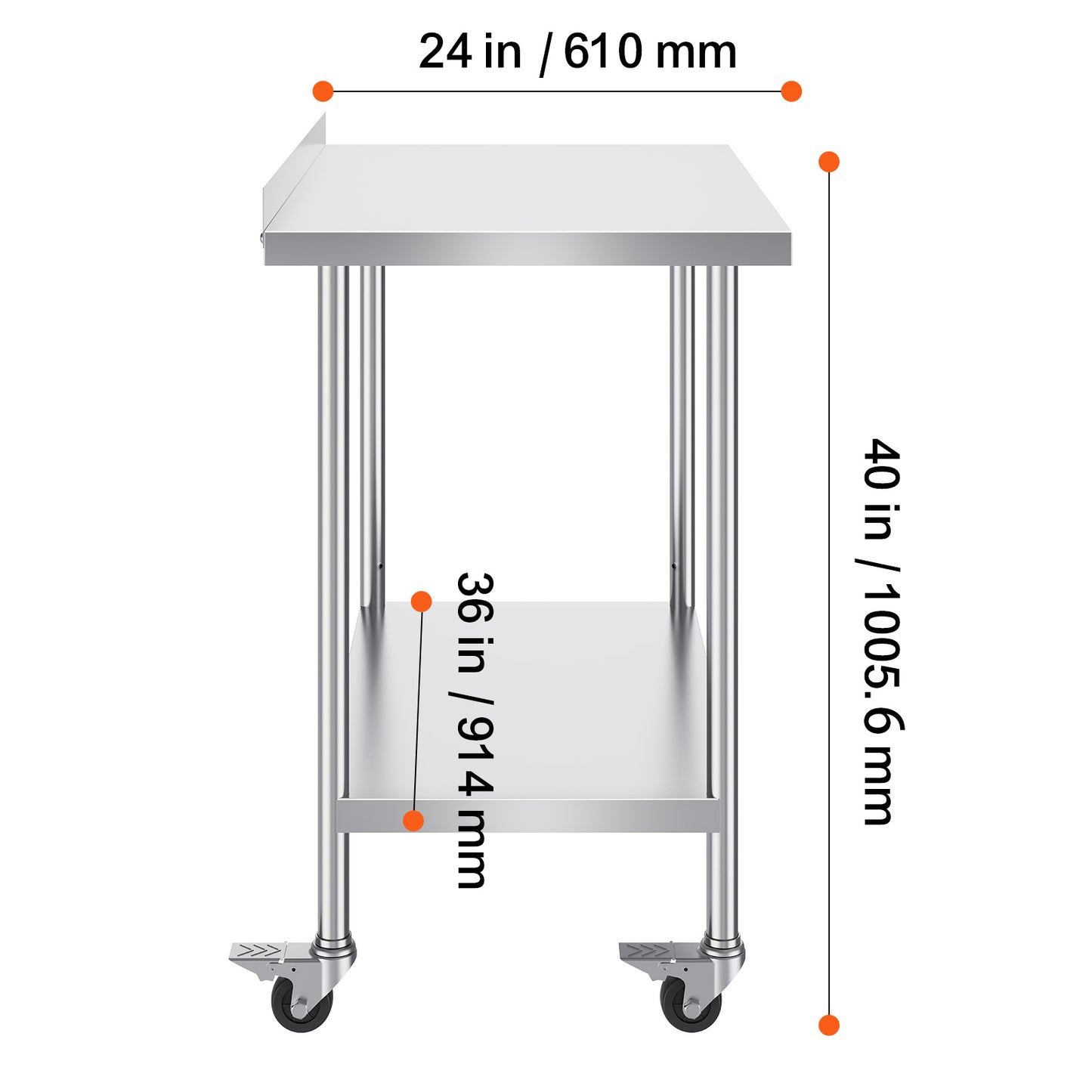 Roestvrijstalen Werktafel – RVS Werkbank – Keukentafel – Cateringtafel – Werkbank Op Wielen – 61x91,5x102 cm – 0,8 mm Roestvrij Staal