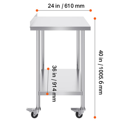 Roestvrijstalen Werktafel – RVS Werkbank – Keukentafel – Cateringtafel – Werkbank Op Wielen – 61x91,5x102 cm – 0,8 mm Roestvrij Staal