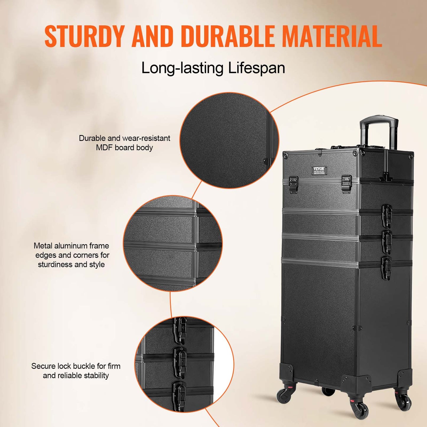 Make-up Trolley – Make-up Koffer – Cosmetica Organizer – Make-up Case – Reistrolley – Extra Groot Formaat – 360° Zwenkwielen & Verstelbare Trekstang – Stevig Kunststof Met Metalen Frame – Zwart