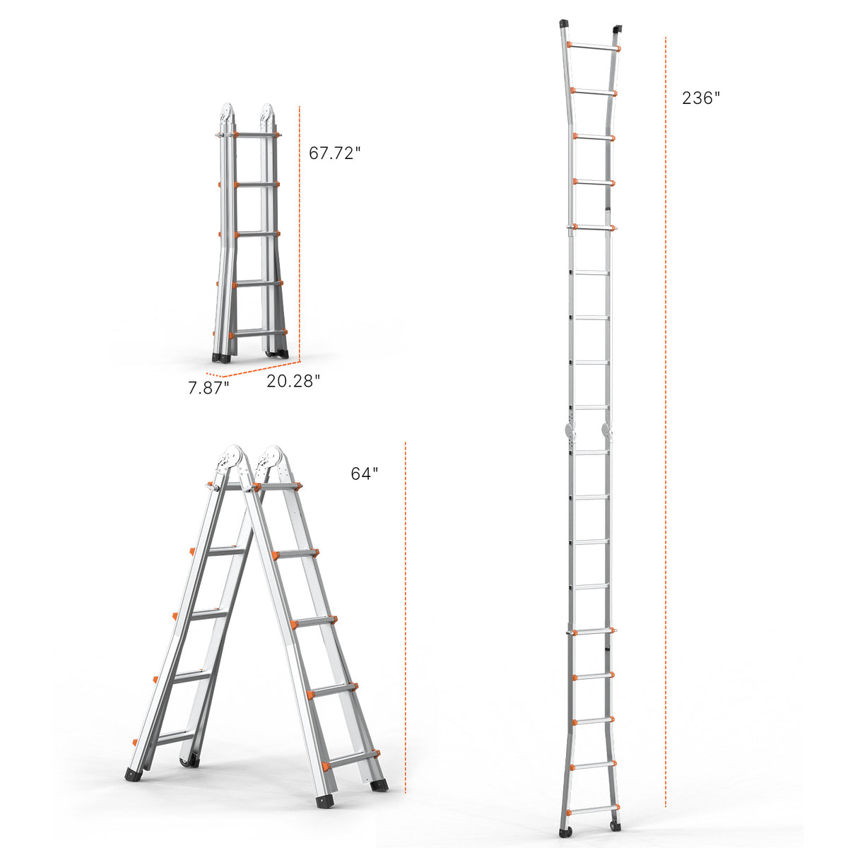 Telescopische A-Frame Ladder – Uitschuifbare Ladder – Opvouwbare Ladder – Werkplatform – Aluminium Ladder – Tot 5,99 Meter Hoogte – Verstelbaar Met Vergrendelde Treden