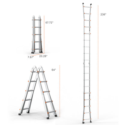 Telescopische A-Frame Ladder – Uitschuifbare Ladder – Opvouwbare Ladder – Werkplatform – Aluminium Ladder – Tot 5,99 Meter Hoogte – Verstelbaar Met Vergrendelde Treden