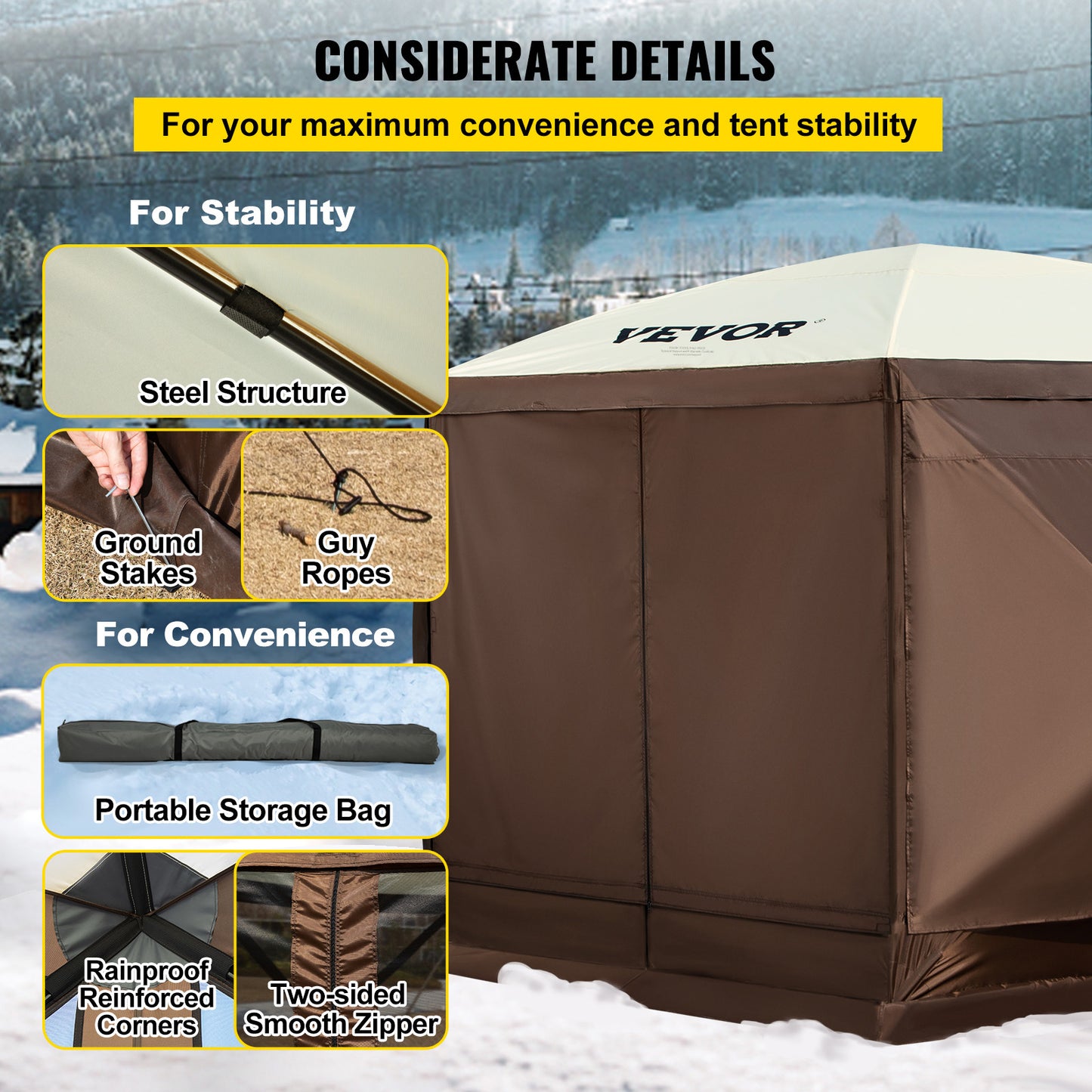Pop-up Campingtent – Partytent – Tuinkamer – Terrastent – Markttent – 3,6 x 3,6 Meter – Waterafstotend 300D Oxford – Zes Afneembare Zijwanden Met Ramen