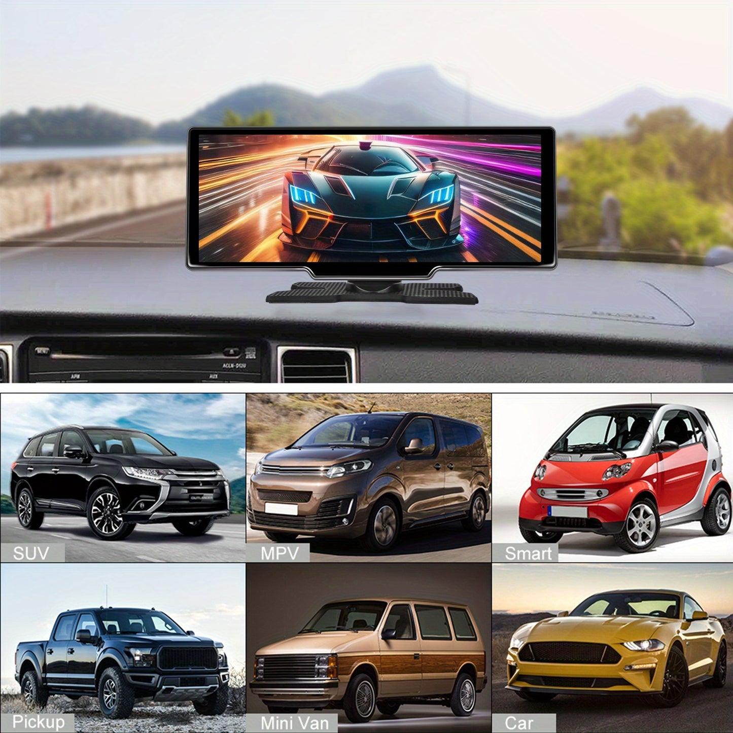 8-Core 2+32G Unique Android 13.0 Carplay Display Android auto Suppport Rear Camera Supports WiFi GPS Android Auto Dashboard Video Recorder, Without Battery