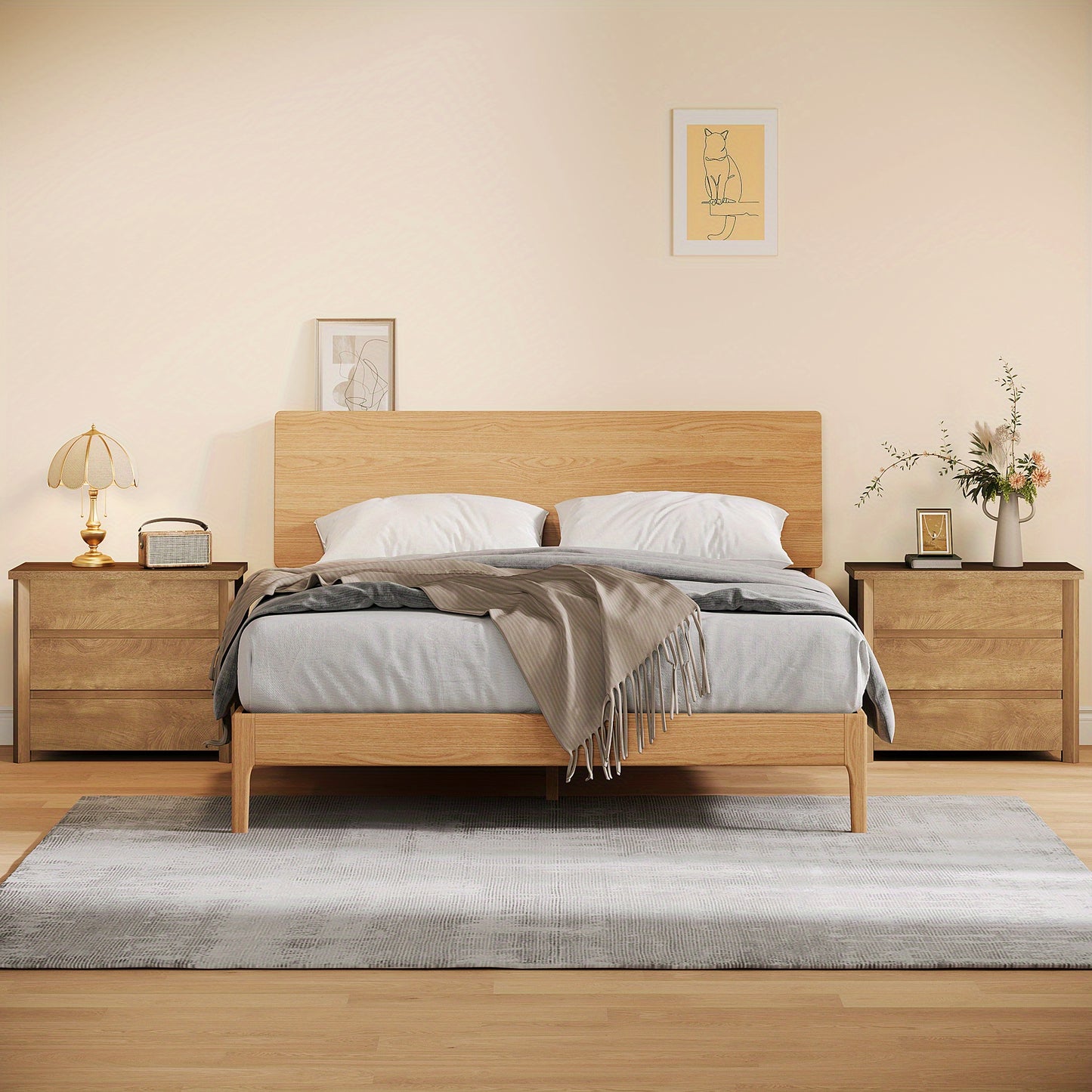 Rustieke Nachtkast – Bedside Table – Nachtkastje – Opbergkastje – Slaapkamerkast – 3 Lades – Duurzaam Geëngineerd Hout – Compact Ontwerp 68,5 cm