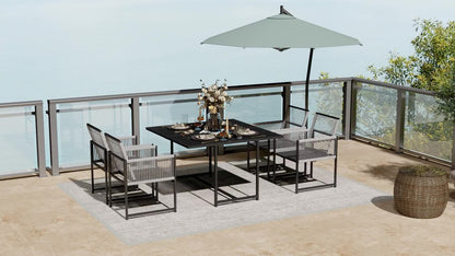 Tuinset – Diningset – Loungeset – Bistroset – Zitgroep – 5-delig – Gehard Glas Tafelblad – Inklapbare Rugleuningen