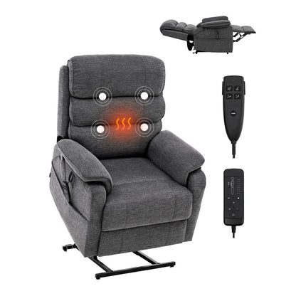 Liftstoel – Relaxfauteuil – Elektrische Stoel – Powerlift – Verstelbare Stoel – Verwarmde Lendensteun – Dubbele Motoren met Afstandsbediening