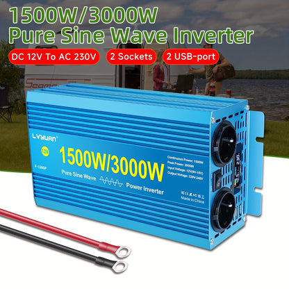 Omvormer – Spanningsomvormer – Stroomomzetter – Inverter – Converter – 1500W Continu Vermogen – Pure Sinusgolf Met LCD-Display