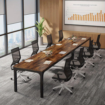 Vergadertafel – Bureautafel – Kantoortafel – Seminarietafel – Werktafel – Rustiek Bruin – 200x70 cm Groot Tafelblad – Stevige Metalen Poot