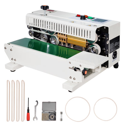 Bandsealer – Continue Sealmachine – Zaksealer – Doorlopende Sealapparaat – Automatische Sluitmachine – Koolstofstaal Behuizing – 600W Vermogen – Tel- en Printfunctie