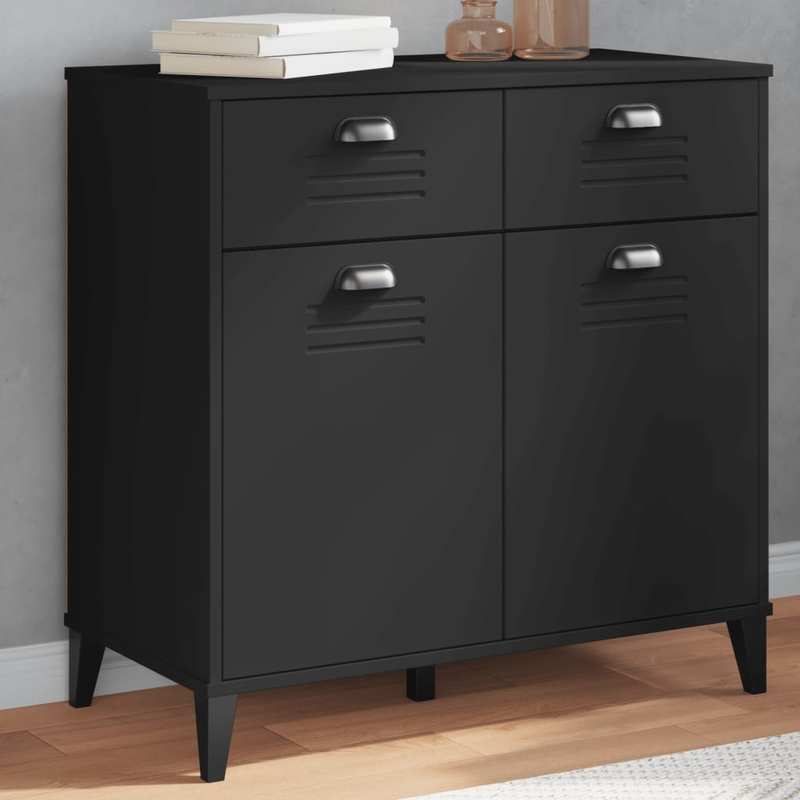 Modern Black Hardwood Storage Cabinet with Lockable Doors & 4-Drawer Heavy-Duty Construction - Large Capacity Multi-Purpose Furniture for Living Room, Bedroom, Kitchen - Sturdy Floor-Standing Organizer with Spacious Top Surfa