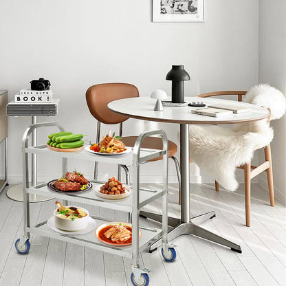 3-laagse RVS Opberghandelwagen – Opbergkar – Keukenwagen – Serveerwagen – Mobiele Opberger – Roestvrij Staal – 95x55x95 cm – Drie Verwijderbare Plateaus – Vier Wielen voor Makkelijke Verplaatsing
