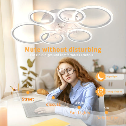 Plafondventilator – Plafondlamp Ventilator – Ventilator Met Verlichting – Plafonniere – Dimbare LED – 110 cm – Fluisterstil Met 6 Snelheden – Afstandsbediening