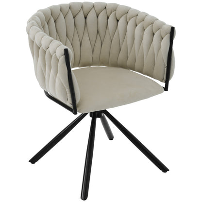 Velvet Draaifauteuil – Luxe Fauteuil – Lounge Stoel – Zitzetel – Relaxstoel – Set Van 2 – Beige Velvet Bekleding – Stevige Metalen Poten