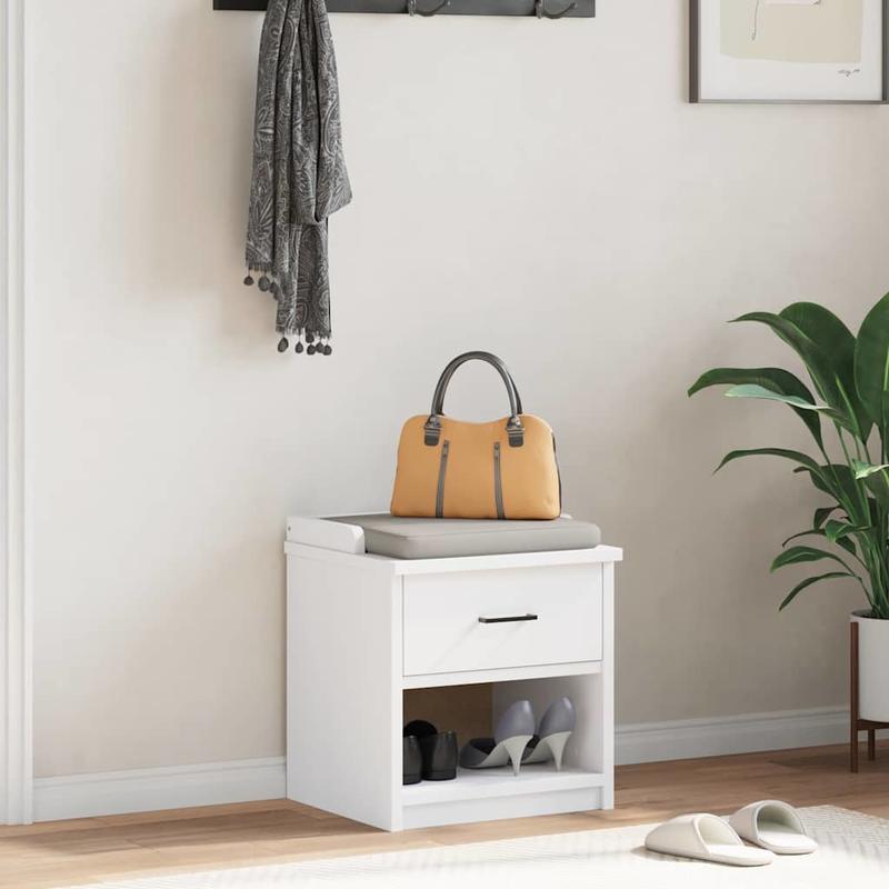 Modern White Solid Pine Hallway Bench with Shoe Storage, 45x40x50cm, Minimalist Design for Entryway or Living Room, Durable and Stylish Organizer for Shoes and Accessories