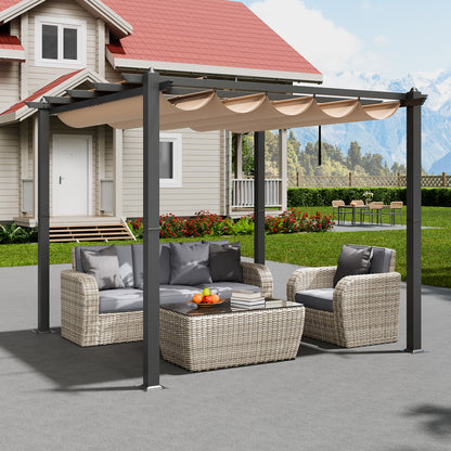 Pergola – Tuinpaviljoen – Terrasoverkapping – Zonwering – Buitenverblijf – Aluminium Frame – Uitschuifbaar Zonnescherm 3x3 m – UV-Bescherming