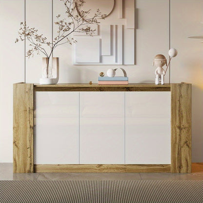 Sideboard – Dressoir – Opbergkast – Buffetkast – Kast Met Schuine Deuren – Softclose Scharnieren – Verstelbare Planken – Wit Met Houtlook – Duurzame Stalen Constructie