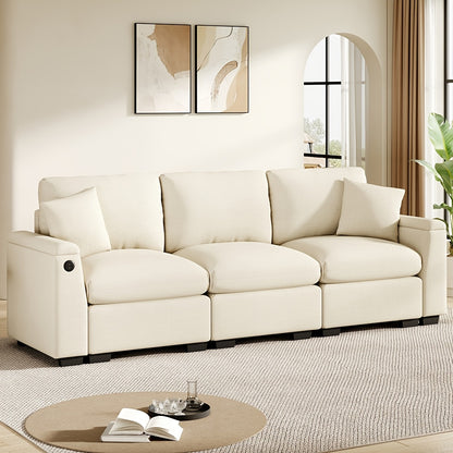 Vouwbare Bank – Slaapbank – Zitbank – Sofa – Bedbank – Chenille Bekleding – Opbergruimte – Inklapbare Tafel – Drankhouder – Beige – Compact Voor Kleine Ruimtes