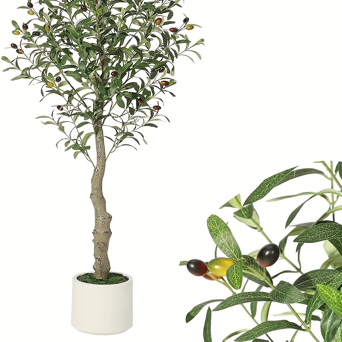 Kunstmatige Olijfboom – Kunstboom Binnen – Nep Olijfboom – Decoratieve Boom – Kunstplant – 213 cm Hoog – Realistische Houten Stam & Zijdezachte Bladeren
