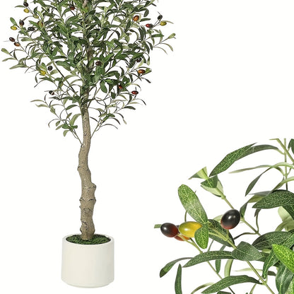 Kunstmatige Olijfboom – Kunstboom Binnen – Nep Olijfboom – Decoratieve Boom – Kunstplant – 213 cm Hoog – Realistische Houten Stam & Zijdezachte Bladeren