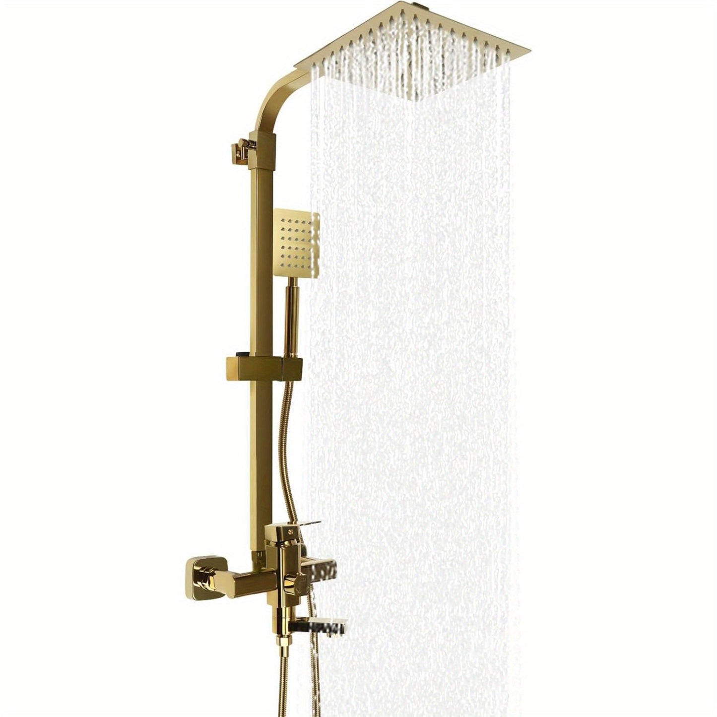 Douche Systeem – Regendouche – Douche Set – Messing Kraan – Verstelbare Douchekolom – Gouden Afwerking – 20x20 cm Regendouche – 1,5 Meter RVS Slang