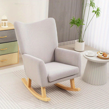 Ergonomic Rocking Chair with High Backrest & Plush Cushion - Heavy-Duty Hardwood/Metal Frame, Easy Assembly, Soft Fabric Upholstery in Neutral Tones - Indoor/Outdoor Lounge Chair for Living Room, Bedroom, Patio, Office - Dura