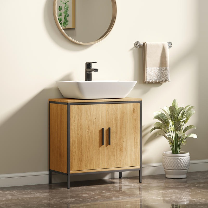 Modern Bathroom Vanity Cabinet with 2 Doors - Freestanding Bathroom Storage Unit, Adjustable Shelf, Space-Saving Bathroom Organizer, No Pedestal Needed, Easy Assembly, for Bathroom or Kitchen - Oak Bathroom Cabinet, Bathroom