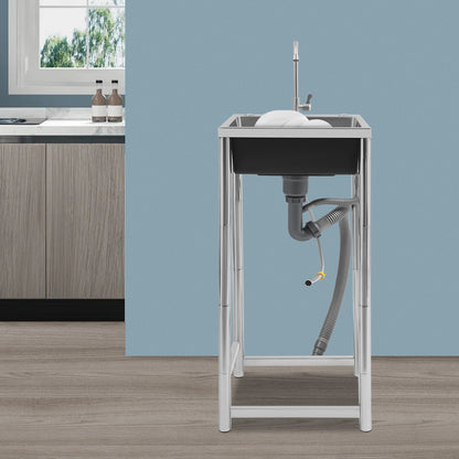 Keukenkraan – Spoelbak – Mengkraan – Wastafelkraan – Vrijstaande Kraan – RVS Materiaal – 360° Draaibare Uitloop – Grote Enkel Kom 45x40x22 cm