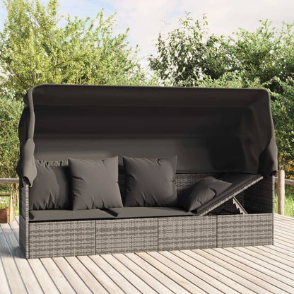Loungebed – Loungestoel – Zonnebed – Ligbed – Verstelbare Canopy – Poly Rattan – Gepoedercoat Stalen Frame