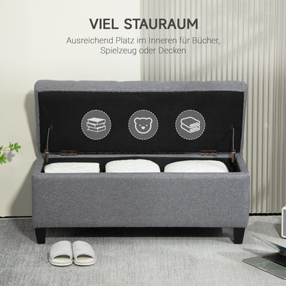 Bench, Upholstered Bench with Storage, Linen-Like Polyester, Rubberwood, 100 X 40 X 44 Cm, Light Grey