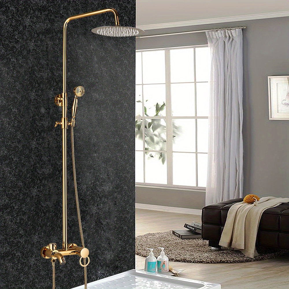Douchekop – Douche Set – Regendouche – Handdouche – Hoofddouche – Goudkleurig – Messing & Roestvrij Staal – Verstelbare Hoogte 80-117 cm