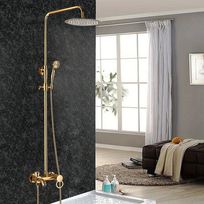 Douchekop – Douche Set – Regendouche – Handdouche – Hoofddouche – Goudkleurig – Messing & Roestvrij Staal – Verstelbare Hoogte 80-117 cm