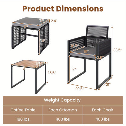 Tuinmeubelen – Loungeset – Zitgroep – Tuinset – Loungeset Met Kussens – Weerbestendig PE Rattan – Acaciahouten Tafel