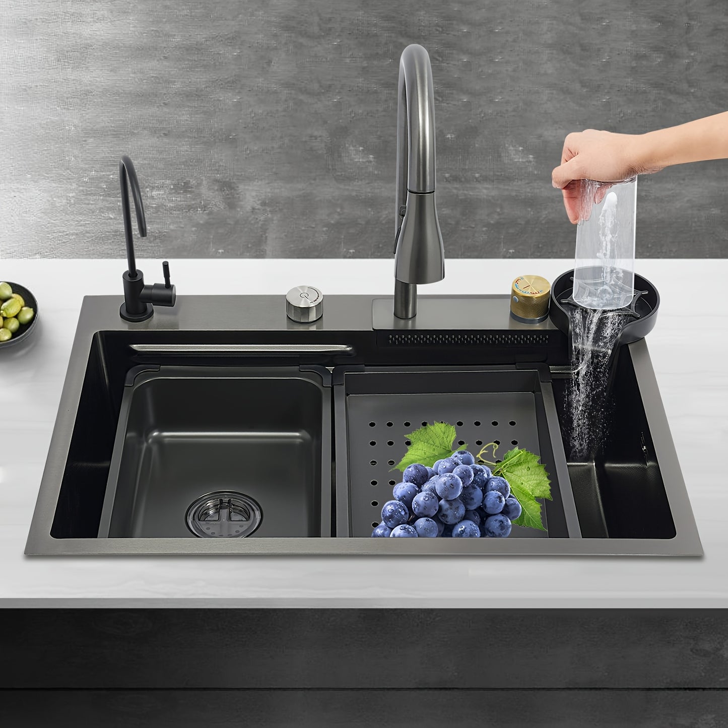 Roestvrijstalen Spoelbak – Keukenspoelbak – Inbouwspoelbak – Moderne Spoelbak – Spoelbak Met Kraan – 66 cm Breed – Duurzaam RVS Materiaal – Inclusief Snijplank & 3 Waterstanden