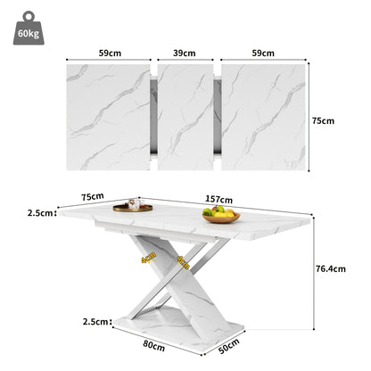 Eettafel – Uitschuifbare Tafel – Keukentafel – Woonkamertafel – Bamboe Tafel – Modern Design – Ruimtebesparend – Wit – Duurzaam & Stabiel