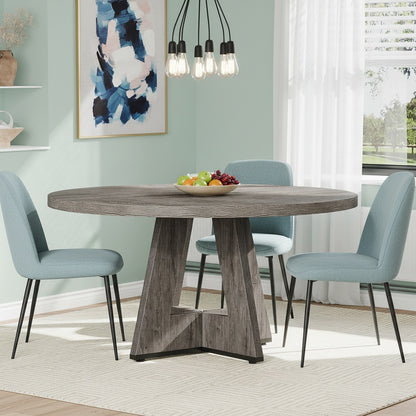 Ronde Bureau – Schrijftafel – Studietafel – Werkplek Meubel – Landelijk Bureau – Diameter 119 cm – Massief Houten Voet – Grijze Afwerking