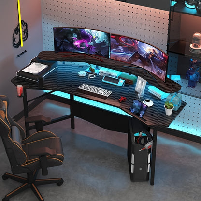 Gaming Desk – Gamebureau – Bureau – Werkplek – Speeltafel – Ergonomisch Vleugelontwerp – Stevig Metalen Frame – Zwart
