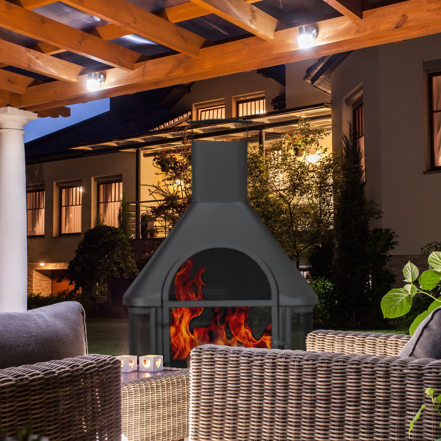 Zwarte Terrasverwarmer – Buitenhaard – Tuinhaard – Patio Heater – Vuurkorf – Hittebestendig Staal – Inclusief BBQ Rooster
