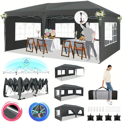 Partytent – Paviljoen – Overkapping – Feesttent – Tuintent – 3x6 m – Pop-Up Met 6 Zijwanden – Aluminium Frame – Oxford Stof