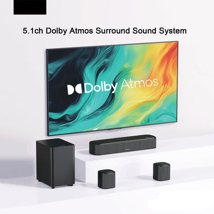 5.1 Surround Sound Systeem – Soundbar – Home Cinema Systeem – TV Geluidssysteem – Draadloos Speaker Systeem – Dolby Atmos – Subwoofer Met Bassboost – App Met 121 Geluidsinstellingen
