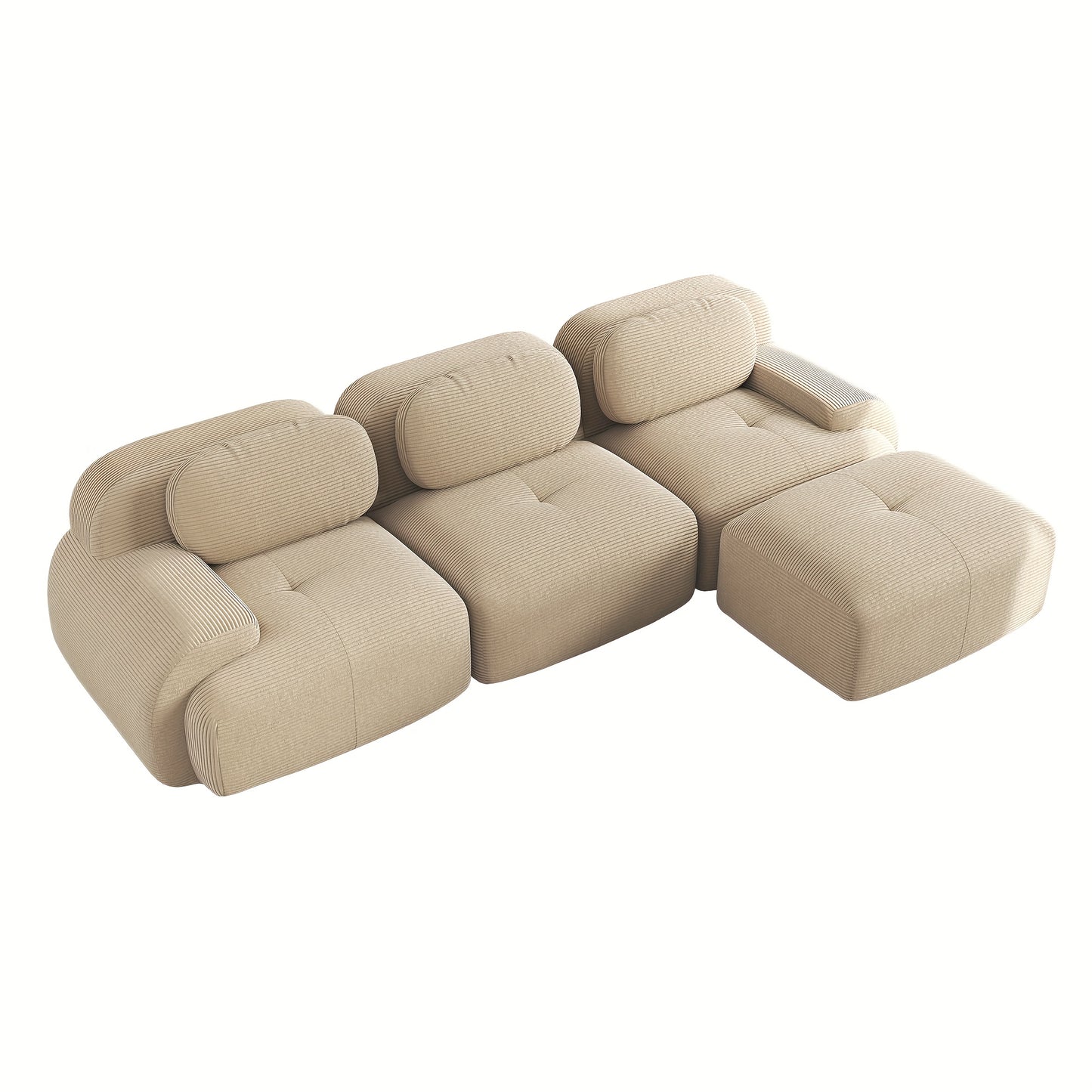 A Corner Sofa That Is Modular And Does Not Need to Be Assembled, Designed for Comfort And Pets, Crafted from Corduroy with Wide Armrests, Featuring 32D High-Stretch Material, Ideal for Both Living Rooms And Bedrooms, in a Bei